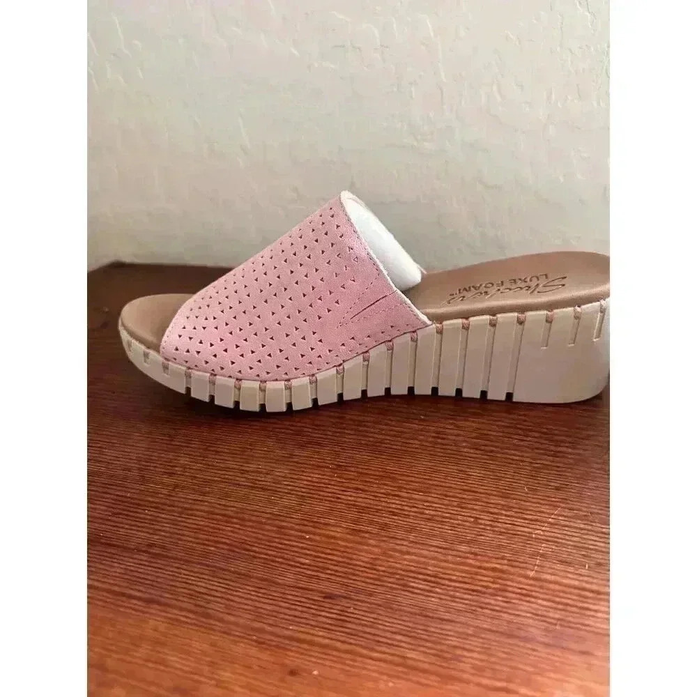 Skechers Womens Urban Escape Luxe Foam Pink Perforated Wedge Sandals Size 11 - Picture 8 of 13